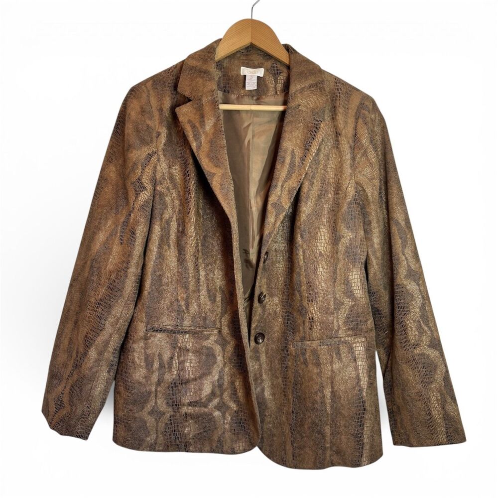 Chico's Python Snakeskin Print Blazer Y2K Cool Girl Aesthetic Womens Large